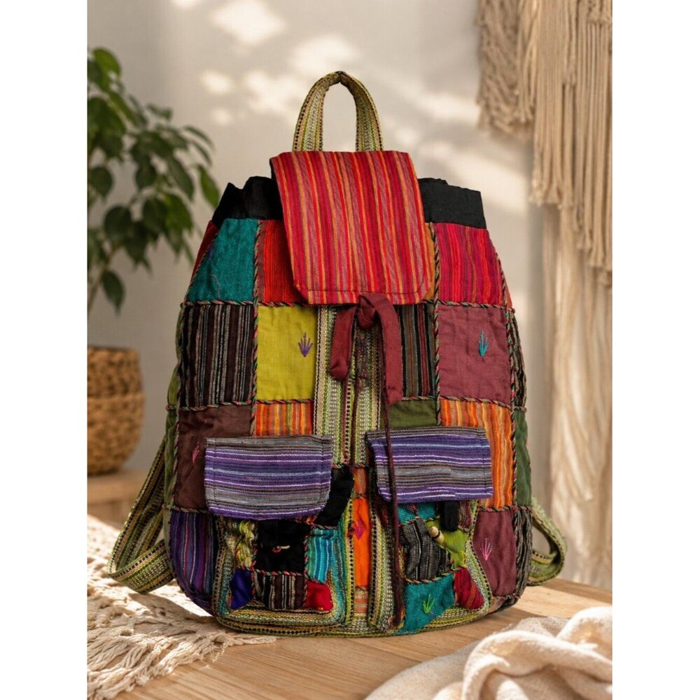 Handmade Nepal Patchwork Backpack Boho Hippie Festival Cotton Colorful Ethnic